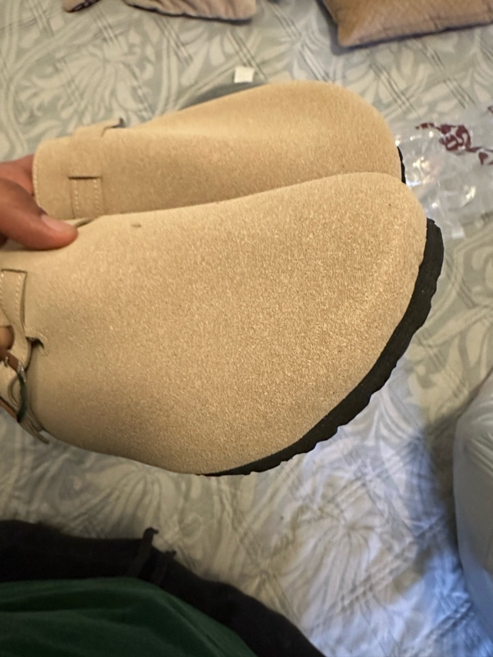 Suede Buckle Clog Slide in Beige - Picture 5 of 8